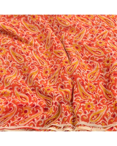 Sanskriti Vintage Orange Sarees Blend Georgette Printed Sari Craft Fabric, PRG-9979-Orange-Printed Floral Design-Blend Georgette Silk-7