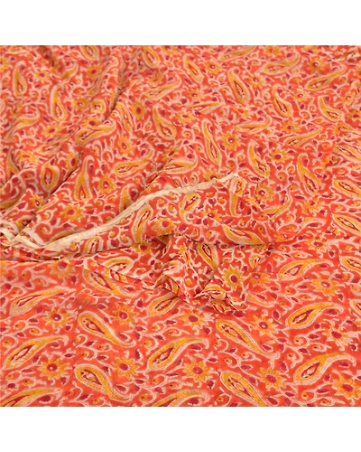 Sanskriti Vintage Orange Sarees Blend Georgette Printed Sari Craft Fabric, PRG-9979-Orange-Printed Floral Design-Blend Georgette Silk-8