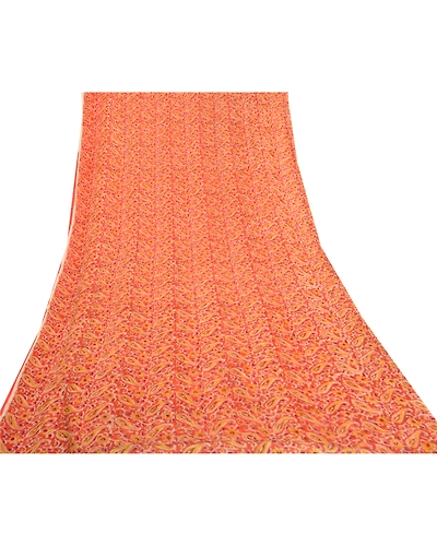 Sanskriti Vintage Orange Sarees Blend Georgette Printed Sari Craft Fabric, PRG-9979-Orange-Printed Floral Design-Blend Georgette Silk-9