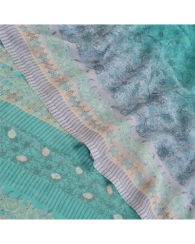 Sanskriti Vintage Blue Sarees Poly Georgette Printed Sari Craft Fabric, PRG-9981-Blue-Printed Floral Design-Poly Georgette Silk-1