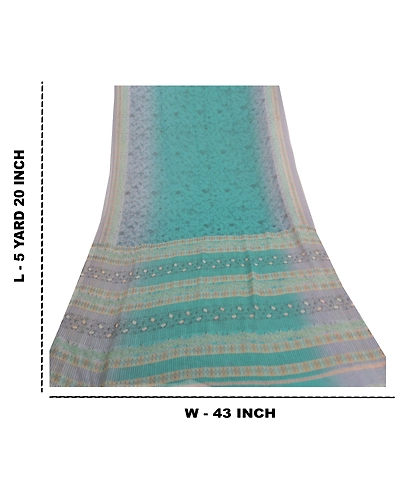 Sanskriti Vintage Blue Sarees Poly Georgette Printed Sari Craft Fabric, PRG-9981-Blue-Printed Floral Design-Poly Georgette Silk-4