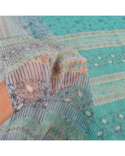 Sanskriti Vintage Blue Sarees Poly Georgette Printed Sari Craft Fabric, PRG-9981-Blue-Printed Floral Design-Poly Georgette Silk-5