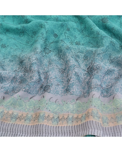 Sanskriti Vintage Blue Sarees Poly Georgette Printed Sari Craft Fabric, PRG-9981-Blue-Printed Floral Design-Poly Georgette Silk-7