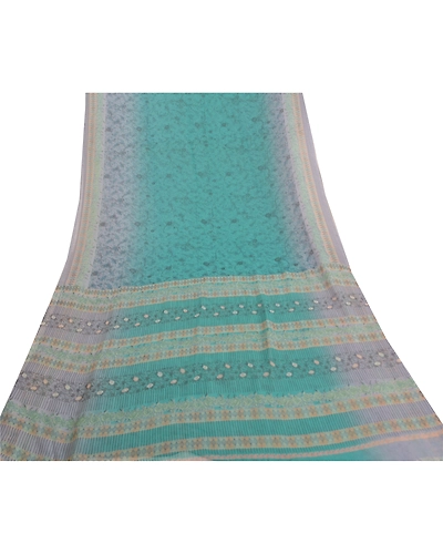 Sanskriti Vintage Blue Sarees Poly Georgette Printed Sari Craft Fabric, PRG-9981-Blue-Printed Floral Design-Poly Georgette Silk-9