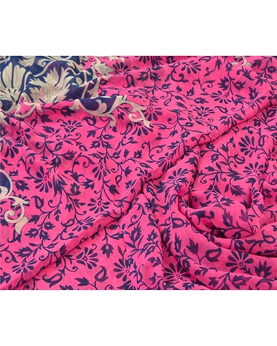 Sanskriti Vintage Pink Sarees Poly Georgette Printed Sari Craft Fabric, PRG-9982-Pink-Printed Floral Design-Poly Georgette Silk-3