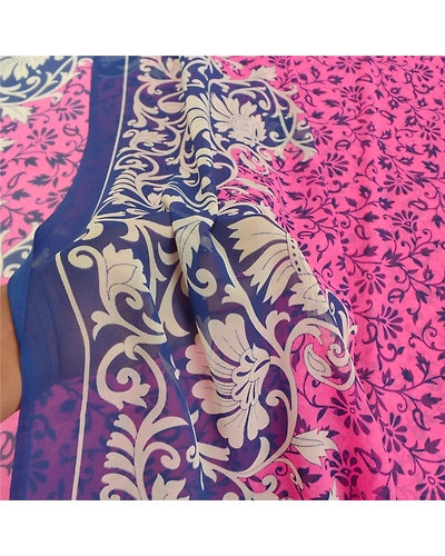 Sanskriti Vintage Pink Sarees Poly Georgette Printed Sari Craft Fabric, PRG-9982-Pink-Printed Floral Design-Poly Georgette Silk-5