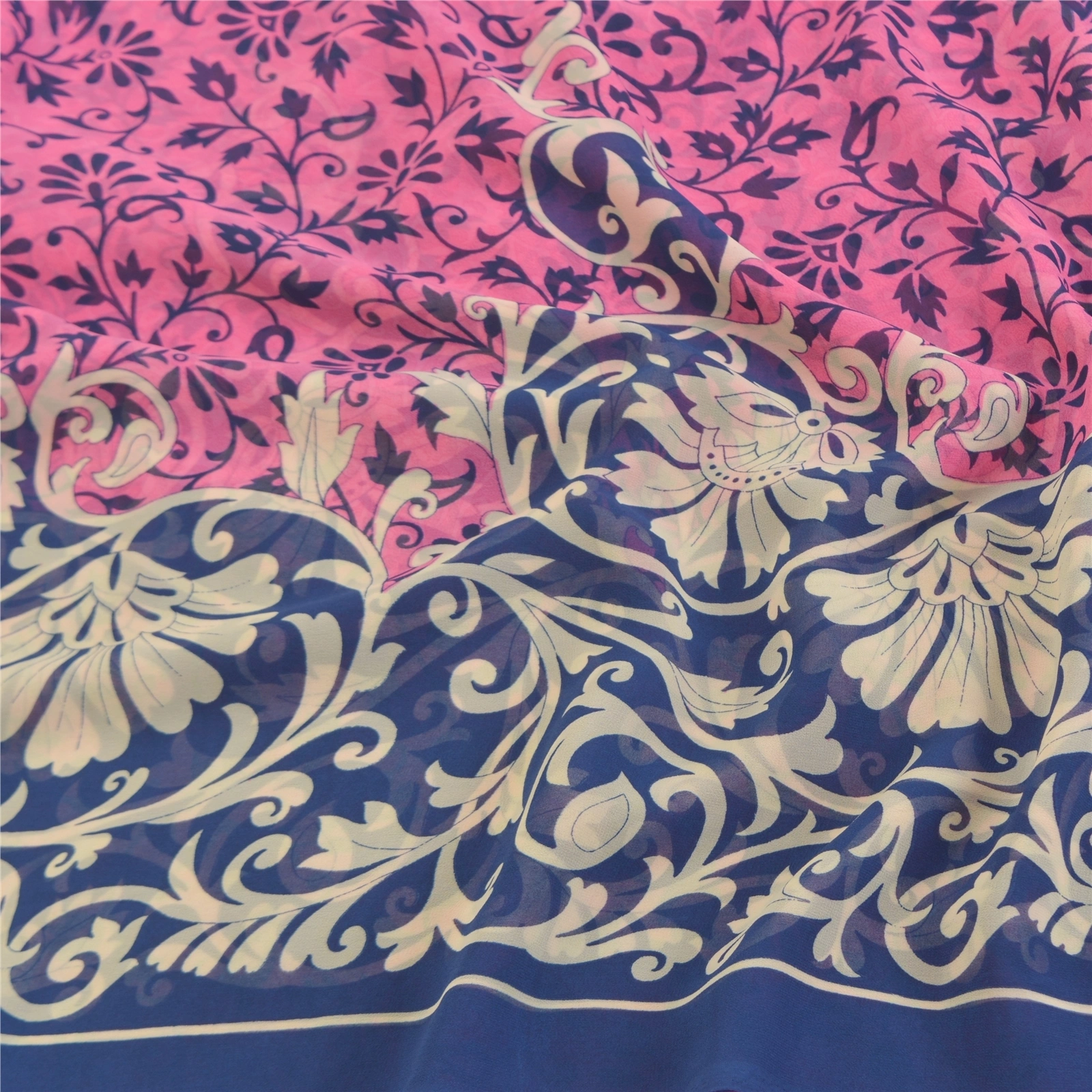 Sanskriti Vintage Pink Sarees Poly Georgette Printed Sari Craft Fabric, PRG-9982-Pink-Printed Floral Design-Poly Georgette Silk-7