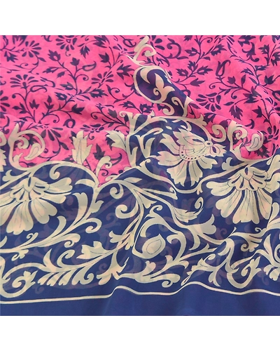 Sanskriti Vintage Pink Sarees Poly Georgette Printed Sari Craft Fabric, PRG-9982-Pink-Printed Floral Design-Poly Georgette Silk-7