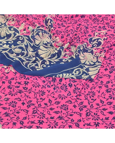 Sanskriti Vintage Pink Sarees Poly Georgette Printed Sari Craft Fabric, PRG-9982-Pink-Printed Floral Design-Poly Georgette Silk-10