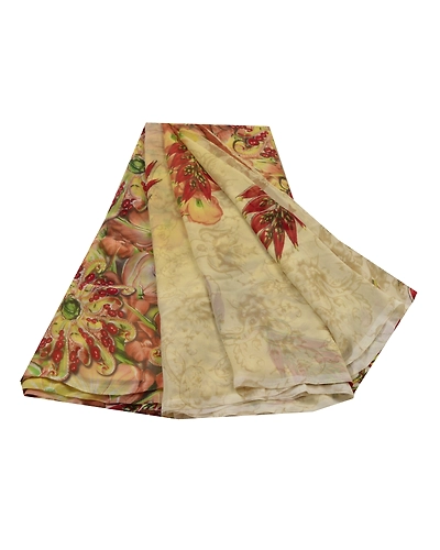 Sanskriti Vintage Cream Digital Printed Sarees Georgette Sari 5 Yd Craft Fabric, PRG-5658-Cream-Printed Floral Design-Georgette-6