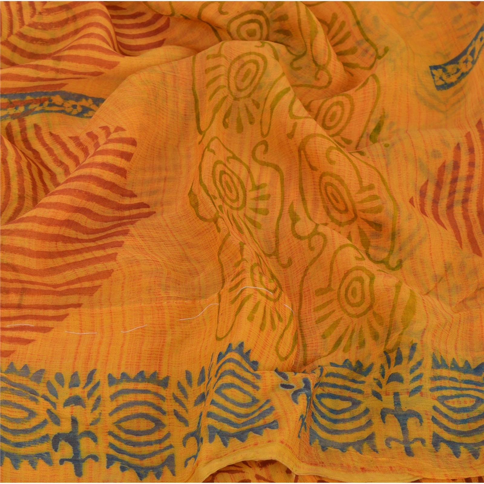 Sanskriti Vintage Yellow Sarees Blend Georgette Printed Sari 5 Yard Craft Fabric, PRG-5665-Yellow-Printed Floral Design-Blend Georgette-4