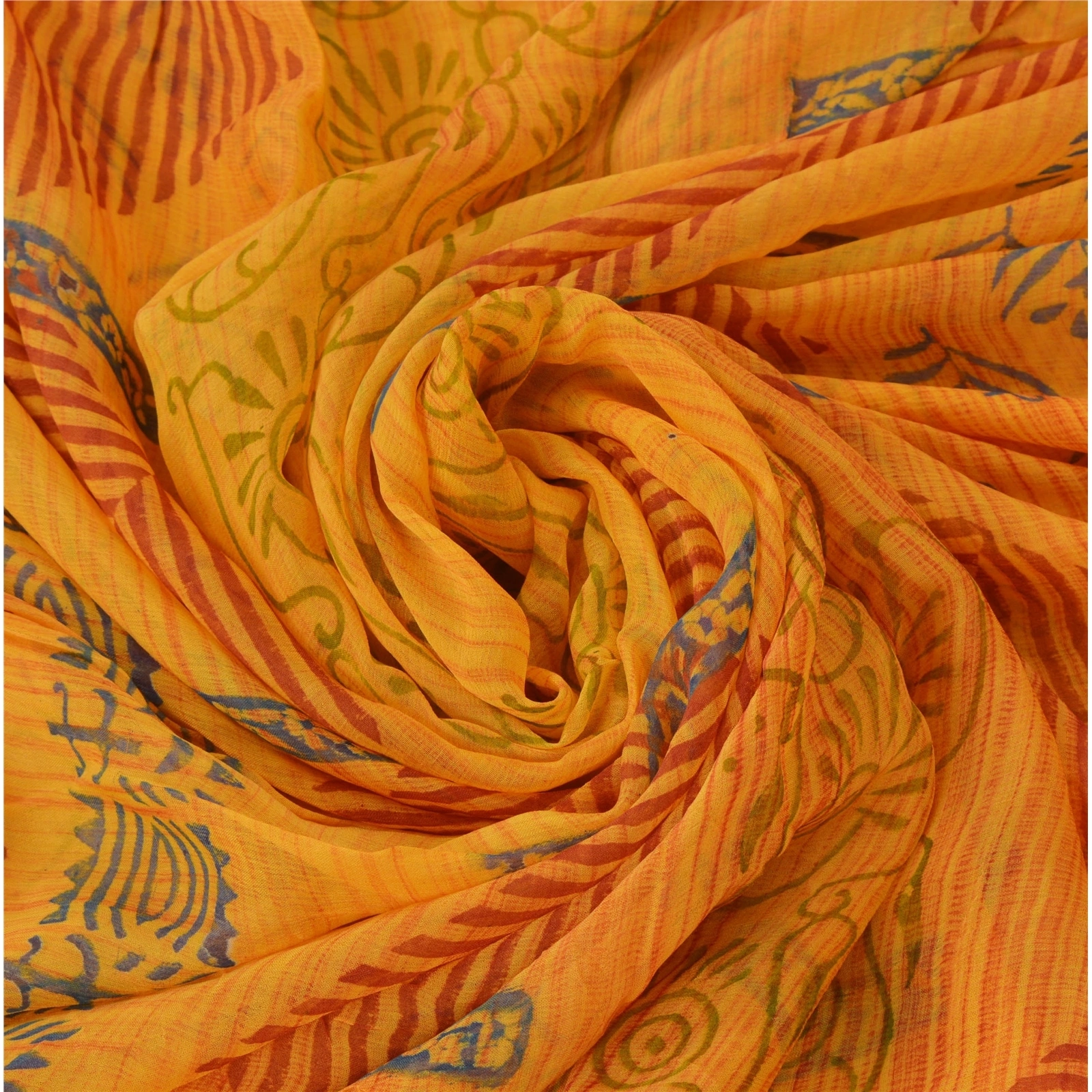 Sanskriti Vintage Yellow Sarees Blend Georgette Printed Sari 5 Yard Craft Fabric, PRG-5665-Yellow-Printed Floral Design-Blend Georgette-5