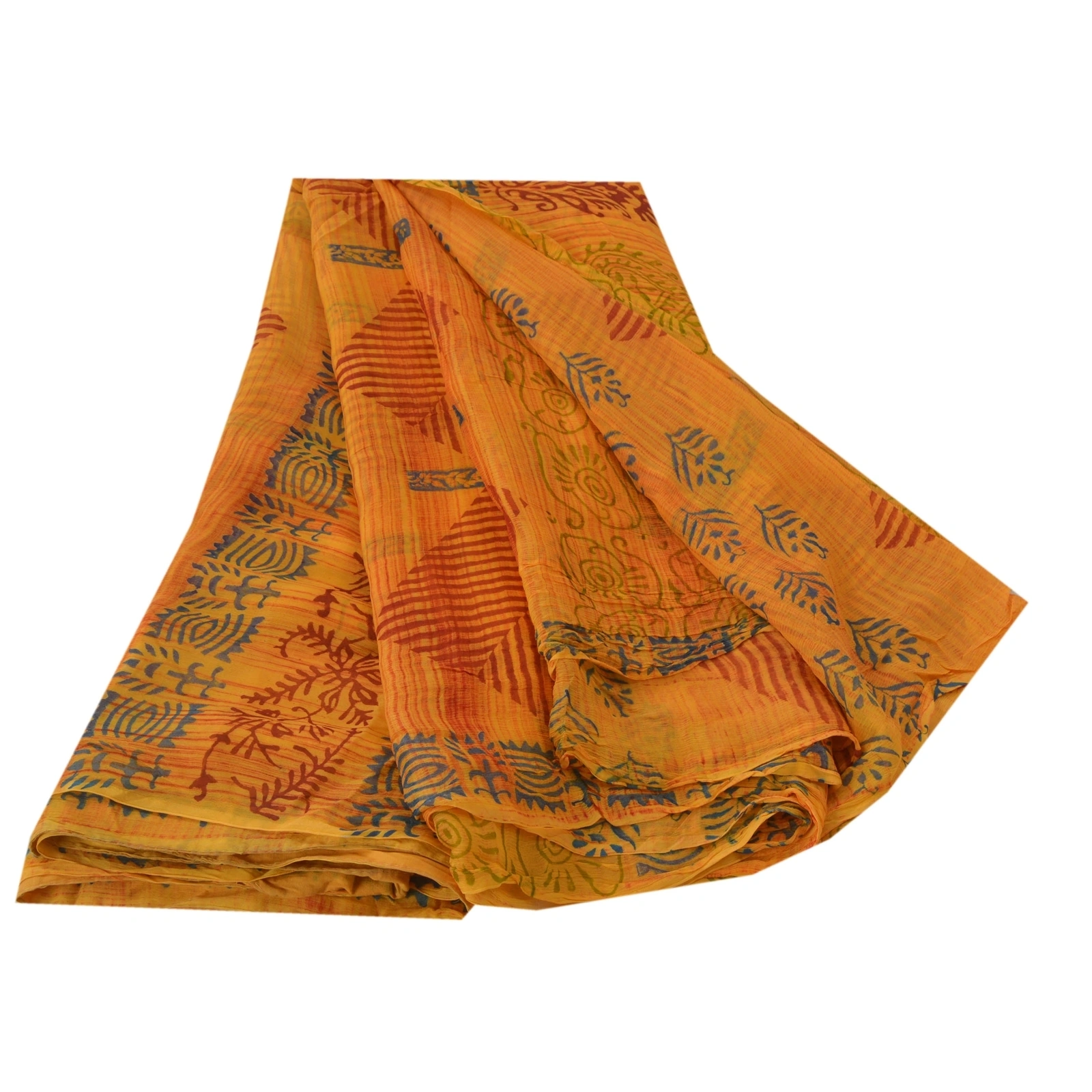 Sanskriti Vintage Yellow Sarees Blend Georgette Printed Sari 5 Yard Craft Fabric, PRG-5665-Yellow-Printed Floral Design-Blend Georgette-6