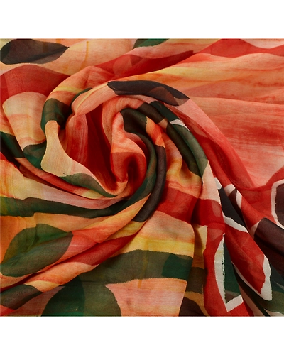 Sanskriti Vintage Digital Printed Peach Sarees Blend Georgette Sari Craft Fabric, PRG-5687-Peach-Printed Floral Design-Blend Georgette-5