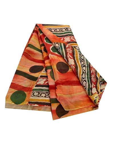 Sanskriti Vintage Digital Printed Peach Sarees Blend Georgette Sari Craft Fabric, PRG-5687-Peach-Printed Floral Design-Blend Georgette-6
