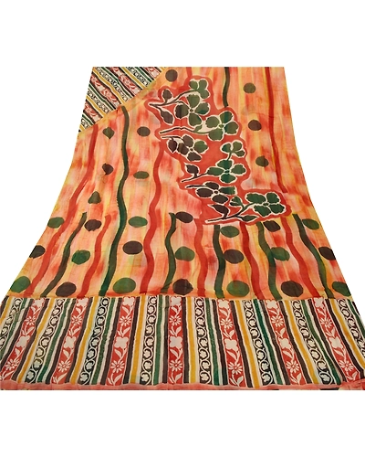 Sanskriti Vintage Digital Printed Peach Sarees Blend Georgette Sari Craft Fabric, PRG-5687-Peach-Printed Floral Design-Blend Georgette-7