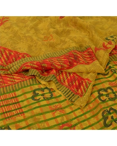 Sanskriti Vintage Green Sarees Pure Georgette Silk Printed Fabric Craft Sari, PRG-5706-Green-Printed Floral Design-Pure Georgette Silk-1