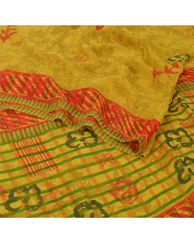 Sanskriti Vintage Green Sarees Pure Georgette Silk Printed Fabric Craft Sari, PRG-5706-Green-Printed Floral Design-Pure Georgette Silk-2