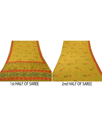 Sanskriti Vintage Green Sarees Pure Georgette Silk Printed Fabric Craft Sari, PRG-5706-Green-Printed Floral Design-Pure Georgette Silk-3