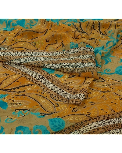 Sanskriti Vintage Green Printed Sarees Pure Georgette Silk Sari 5Yd Craft Fabric, PRG-5709-Green-Printed Floral Design-Pure Georgette Silk-1