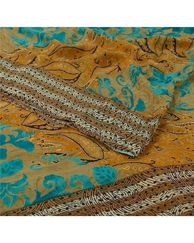 Sanskriti Vintage Green Printed Sarees Pure Georgette Silk Sari 5Yd Craft Fabric, PRG-5709-Green-Printed Floral Design-Pure Georgette Silk-2