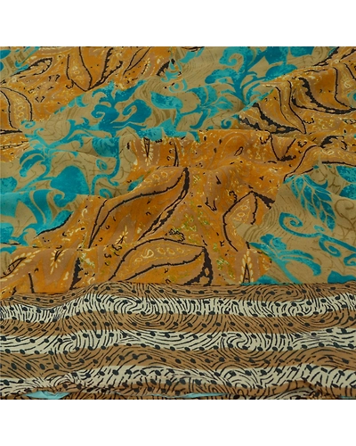 Sanskriti Vintage Green Printed Sarees Pure Georgette Silk Sari 5Yd Craft Fabric, PRG-5709-Green-Printed Floral Design-Pure Georgette Silk-4