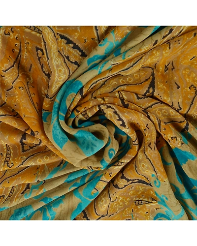 Sanskriti Vintage Green Printed Sarees Pure Georgette Silk Sari 5Yd Craft Fabric, PRG-5709-Green-Printed Floral Design-Pure Georgette Silk-5