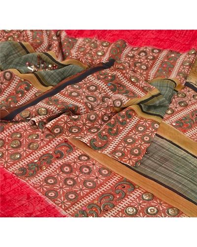 Sanskriti Vintage Sarees Bollywood Red Printed Sari Pure Georgette Silk Fabric, PRG-5794-Red-Printed Floral Design-Pure Georgette Silk-1