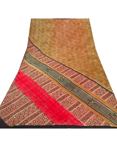 Sanskriti Vintage Sarees Bollywood Red Printed Sari Pure Georgette Silk Fabric, PRG-5794-Red-Printed Floral Design-Pure Georgette Silk-7