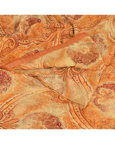 Sanskriti Vintage Cream Indian Sari Georgette Printed Sarees 5 Yard Craft Fabric, PRG-5814-Cream-Printed Floral Design-Georgette-1