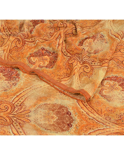 Sanskriti Vintage Cream Indian Sari Georgette Printed Sarees 5 Yard Craft Fabric, PRG-5814-Cream-Printed Floral Design-Georgette-2