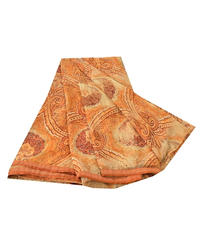 Sanskriti Vintage Cream Indian Sari Georgette Printed Sarees 5 Yard Craft Fabric, PRG-5814-Cream-Printed Floral Design-Georgette-6