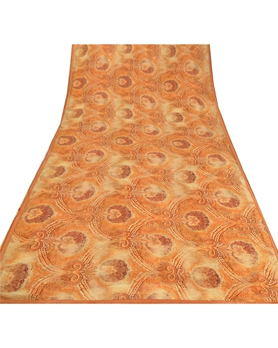 Sanskriti Vintage Cream Indian Sari Georgette Printed Sarees 5 Yard Craft Fabric, PRG-5814-Cream-Printed Floral Design-Georgette-7