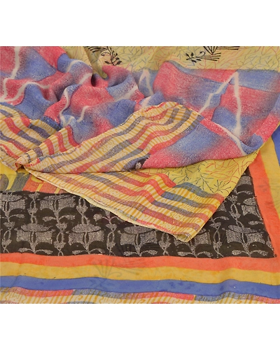 Sanskriti Vintage Sarees Pure Georgette Silk Printed Sari Craft 5 Yard Fabric, PRG-5828-Multi-Printed Floral Design-Pure Georgette Silk-1
