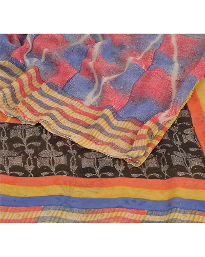 Sanskriti Vintage Sarees Pure Georgette Silk Printed Sari Craft 5 Yard Fabric, PRG-5828-Multi-Printed Floral Design-Pure Georgette Silk-2