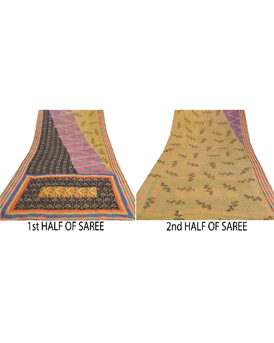 Sanskriti Vintage Sarees Pure Georgette Silk Printed Sari Craft 5 Yard Fabric, PRG-5828-Multi-Printed Floral Design-Pure Georgette Silk-3