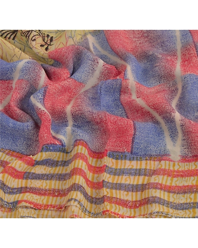 Sanskriti Vintage Sarees Pure Georgette Silk Printed Sari Craft 5 Yard Fabric, PRG-5828-Multi-Printed Floral Design-Pure Georgette Silk-4