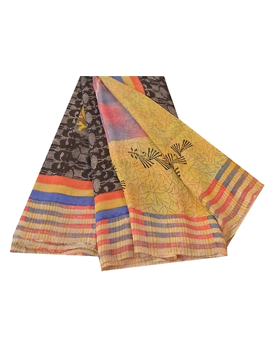 Sanskriti Vintage Sarees Pure Georgette Silk Printed Sari Craft 5 Yard Fabric, PRG-5828-Multi-Printed Floral Design-Pure Georgette Silk-6