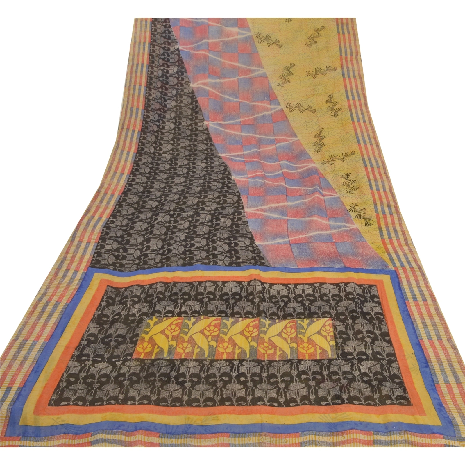 Sanskriti Vintage Sarees Pure Georgette Silk Printed Sari Craft 5 Yard Fabric, PRG-5828-Multi-Printed Floral Design-Pure Georgette Silk-7