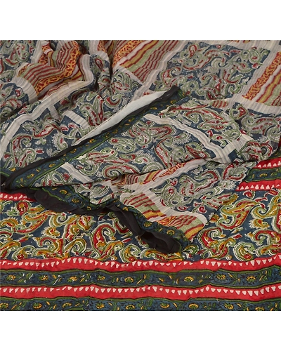 Sanskriti Vintage Indian Sari Pure Georgette Silk Printed Sarees Craft Fabric, PRG-5841-Multi-Printed Floral Design-Pure Georgette Silk-1