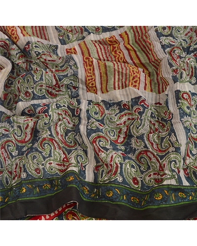 Sanskriti Vintage Indian Sari Pure Georgette Silk Printed Sarees Craft Fabric, PRG-5841-Multi-Printed Floral Design-Pure Georgette Silk-4