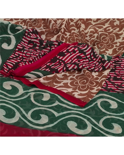 Sanskriti Vintage Indian Sari Pure Georgette Silk Printed Sarees Craft Fabric, PRG-5850-Multi-Printed Floral Design-Pure Georgette Silk-1