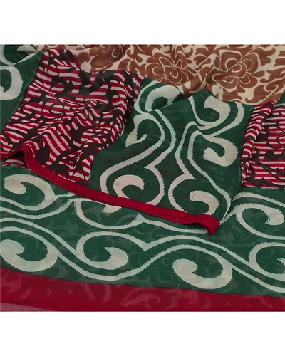 Sanskriti Vintage Indian Sari Pure Georgette Silk Printed Sarees Craft Fabric, PRG-5850-Multi-Printed Floral Design-Pure Georgette Silk-2