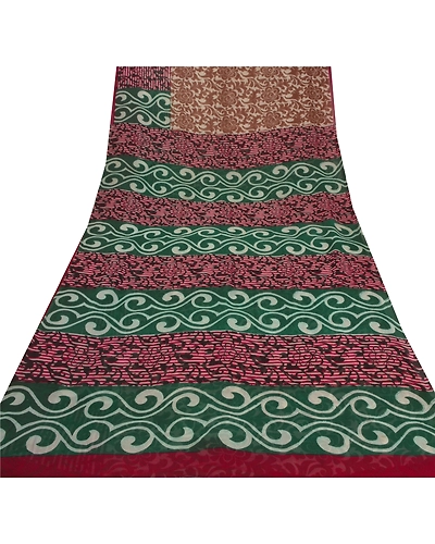 Sanskriti Vintage Indian Sari Pure Georgette Silk Printed Sarees Craft Fabric, PRG-5850-Multi-Printed Floral Design-Pure Georgette Silk-7