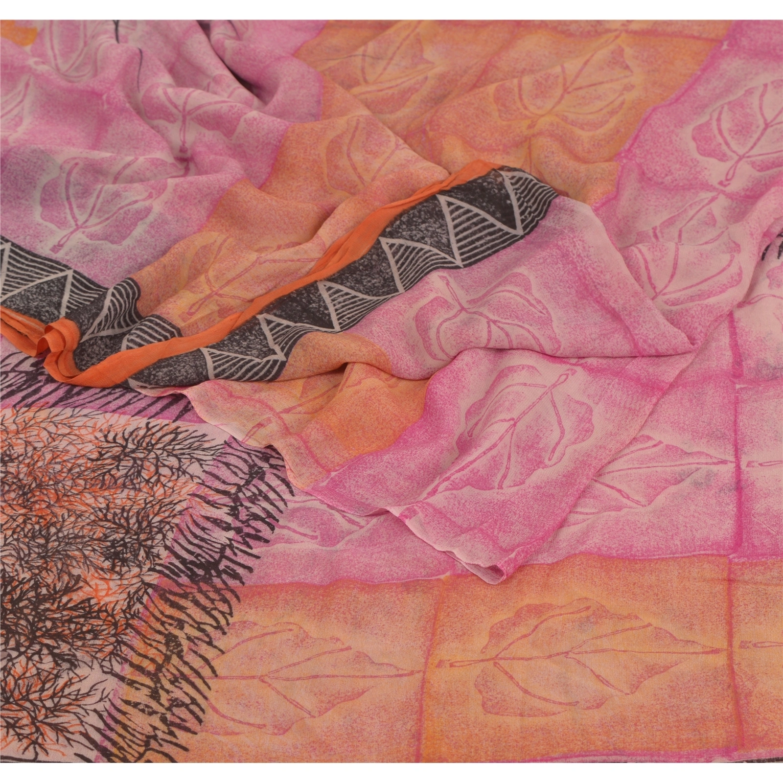 Sanskriti Vintage Pink Sarees Blend Georgette Printed Sari 5Yd Craft Soft Fabric, PRG-5858-Pink-Printed Floral Design-Blend Georgette-1