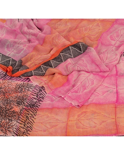 Sanskriti Vintage Pink Sarees Blend Georgette Printed Sari 5Yd Craft Soft Fabric, PRG-5858-Pink-Printed Floral Design-Blend Georgette-1
