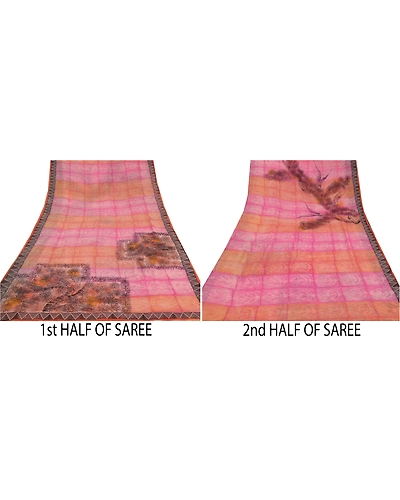 Sanskriti Vintage Pink Sarees Blend Georgette Printed Sari 5Yd Craft Soft Fabric, PRG-5858-Pink-Printed Floral Design-Blend Georgette-3