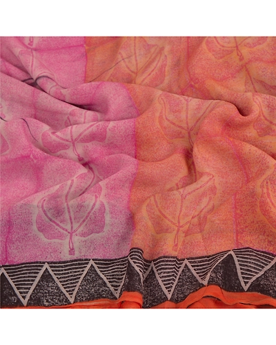 Sanskriti Vintage Pink Sarees Blend Georgette Printed Sari 5Yd Craft Soft Fabric, PRG-5858-Pink-Printed Floral Design-Blend Georgette-4