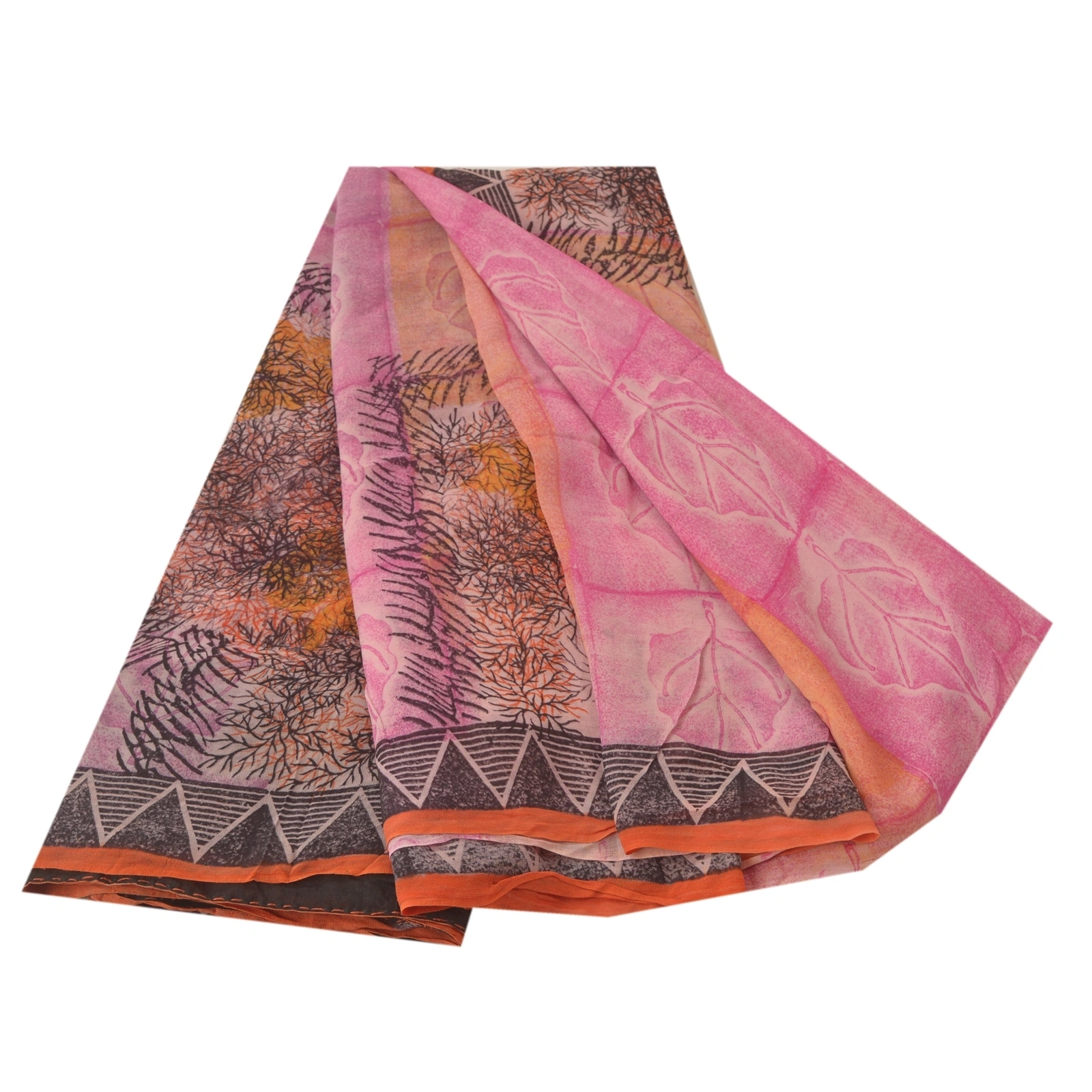 Sanskriti Vintage Pink Sarees Blend Georgette Printed Sari 5Yd Craft Soft Fabric, PRG-5858-Pink-Printed Floral Design-Blend Georgette-6