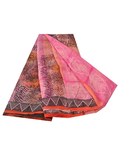 Sanskriti Vintage Pink Sarees Blend Georgette Printed Sari 5Yd Craft Soft Fabric, PRG-5858-Pink-Printed Floral Design-Blend Georgette-6